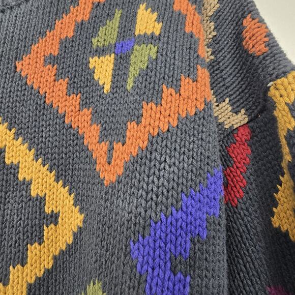 Vtg 90s Y2K Henry Grethel Aztec Sweater Men LG Gray Geometric Dad Grandpa Chunky - Picture 3 of 10